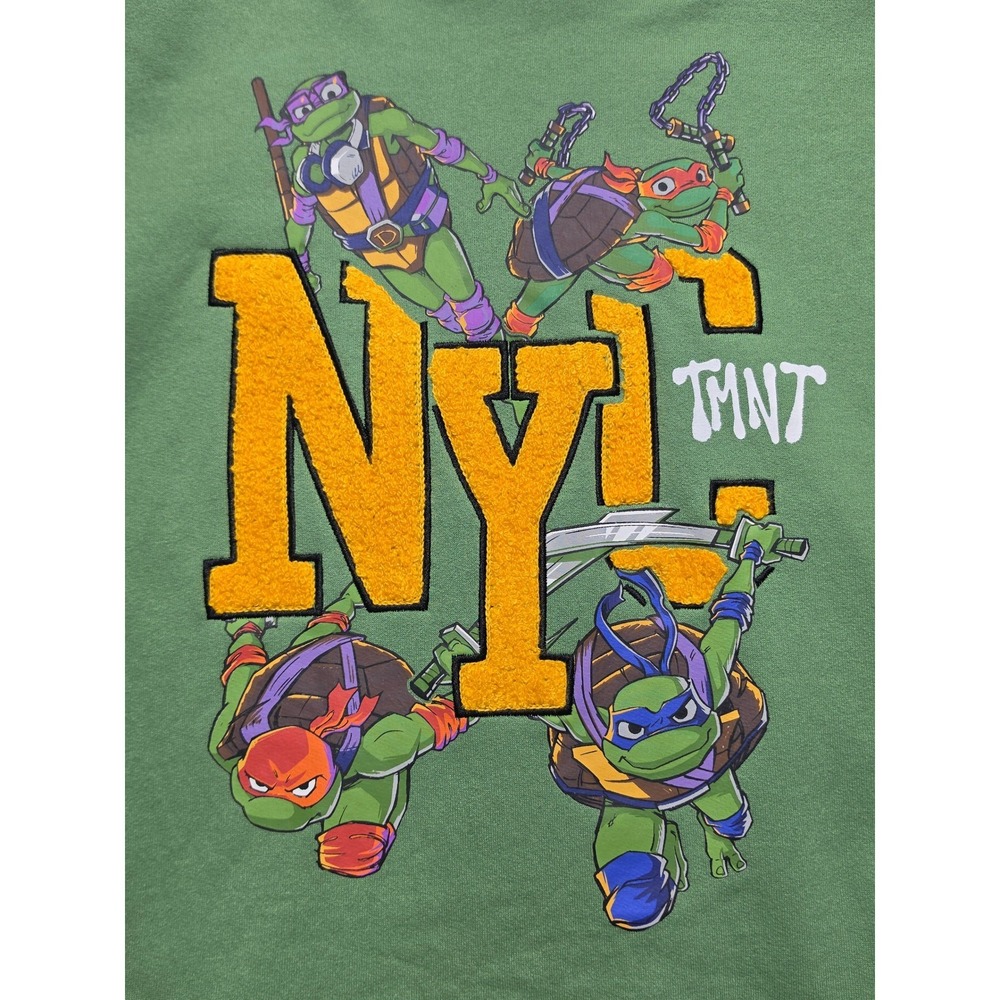 Nickelodeon TMNT Kids Hoodie Green Cream Chenille NYC Logo Sweatshirt Size 18/20